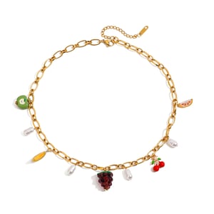 1 Piece Polychrome Series Natural Fruit Stainless Steel Gold Color Women's Pendant Necklaces h5 Picture6