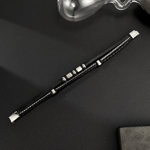 Pulseras de acero inoxidable para hombre, diseño geométrico punk, serie simple, 1 pieza h5 Imagen6