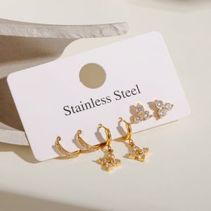 1 piece simple classic style four-pointed star shape stainless steel  gold plated inlay zircon women's earrings set h5 Picture3