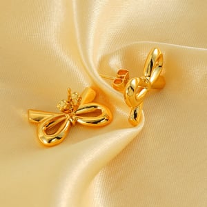 1 pair simple series daily bow knot stainless steel  gold plated women stud earrings h5 Picture3