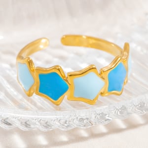 1 Piece Charming Series Chromatic Star Shape Oil- Glazing Stainless Steel Gold Color Women's Adjustable Rings h5 Picture8