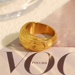 1 pair simple series retro strip titanium steel  gold color plated women's single rings h5 Picture4