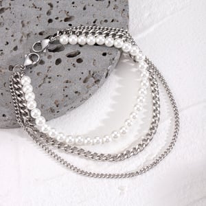 1 pezzo serie classica elegante perline in acciaio inossidabile perle artificiali collane a strati da donna h5 Immagine2