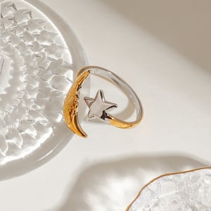 1 Piece Gold and Silver Colorblocking Stainless Steel Star & Moon Women's Adjustable Rings h5 Picture4