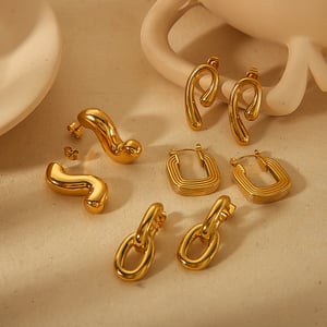 1 pair simple series simple geometric  gold plated stud earrings h5 Picture4