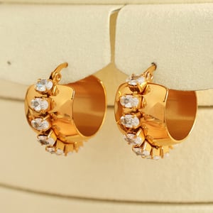 1 pair simple series retro geometric stainless steel  gold plated zircon women hoop earrings h5 Picture3