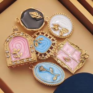 1 Piece Exquisite Series Retro Flower Oil- Glazing Stainless Steel Gold Color Women's Pendants h5 Picture5