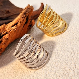 bague ajustable pour femme, série simple, style rétro géométrique, en acier inoxydable, couleur or h5 Image3