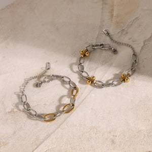 1 Paar exquisites Armband im Retro-Hongkong-Stil für Mädchen, 18 Karat Gold, Edelstahl, farblich abgestimmt auf Gold und Silber, dickes Kettenarmband im O-Stil mit Hammermuster, Damenkettenarmband h5 Bild4