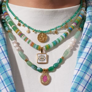 1 Piece Sophisticated Series Elegant Eye Stainless Steel Gold Color Green Crystal Women's Beaded Necklaces h5 Picture5