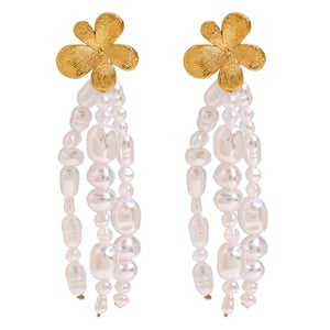 1 Pair Classic Series Elegant Flower Tassel Stainless Steel Gold Color Women's Drop Earrings h5 Picture8