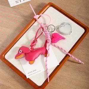 1 Piece Fashionable Series Cute Pink Wiener Dog & Mirror Rayon Women's Bag Charms h5 Picture4