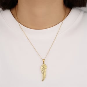 1 piece retro style angel's wing shape stainless steel  gold plated unisex pendant necklace h5 Picture4