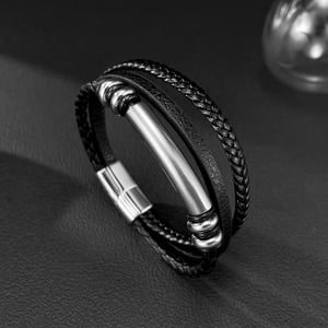 Pulseras de acero inoxidable para hombre, diseño geométrico punk, serie simple, 1 pieza h5 Imagen6