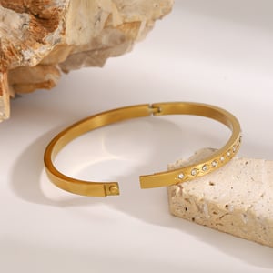 1 Piece Classic Series French Retro Rhombus Round Stainless Steel Gold Color Women's Bangles h5 Picture4