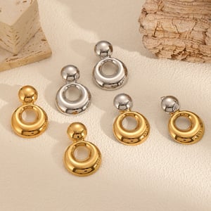 1 Pair Simple Series All-match Double Round Stainless Steel Gold Color Women's Stud Earrings h5 Picture3