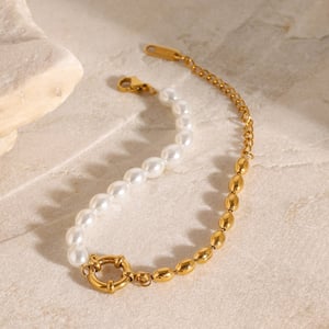 1 piece classic series  oval stainless steel  gold plated artificial pearl women beaded bracelets h5 Picture3