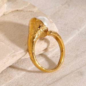 1 pair elegant and luxurious style annular shape stainless steel  gold plated inlay artificial pearl women's adjustable ring h5 Picture3