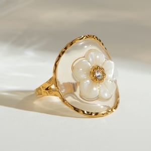 1 Paar Romantische Serie Süße Blume Edelstahl 18 Karat vergoldet Strass Damen verstellbare Ringe h5 Bild3