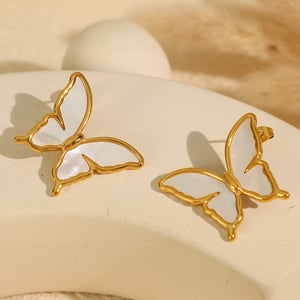 1 pair romantic series natural butterfly titanium steel  gold color plated shell women's stud earrings h5 Picture4