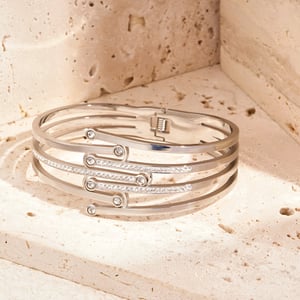1 Stück luxuriöse Serie natürlicher geometrischer Edelstahl Goldfarben Damen Armreifen h5 Bild5