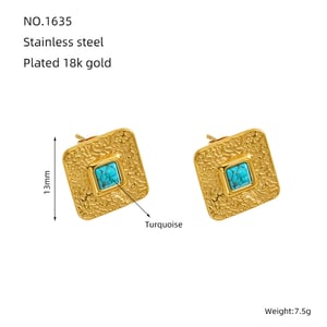 1 pair simple retro style geometric shape stainless steel  gold plated inlay turquoise women's stud earrings h5 Picture6