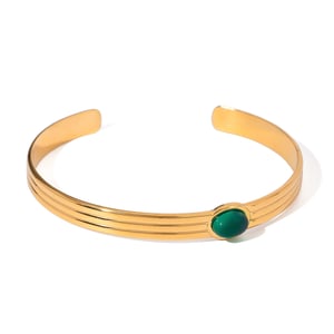 1 Piece Stylish Series Retro Geometric Stainless Steel Gold Color Natural Stone Women's Bangles h5 Picture6