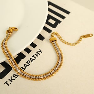 1 piece luxurious series simple beads stainless steel  gold plated rhinestone women chain bracelets h5 Picture3