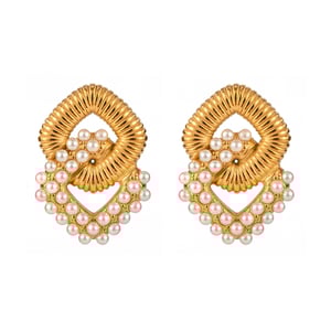 1 pair classic series elegant geometric stainless steel  gold plated artificial pearl women drop earrings h5 Picture6