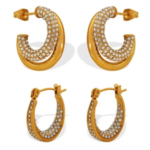 1 pair simple series classic geometric stainless steel  gold plated rhinestone women hoop earrings h5 Picture5