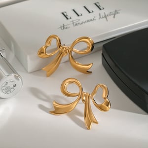 1 Pair Romantic Series Graceful Bow Knot Shape Stainless Steel Gold Color Women's Stud Earrings h5 Picture4