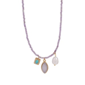 1 Piece Gorgeous Series Sweet Leaf Shape Colorful Natural Stone Stainless Steel Women's Beaded Necklaces h5 Picture6