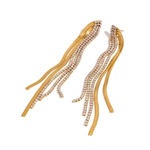 1 pair classic series elegant line stainless steel  gold plated rhinestone women drop earrings h5 Picture8