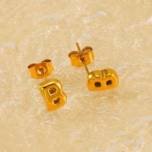 1 pair simple series elegant letter titanium steel  gold plated women stud earrings h5 Picture3