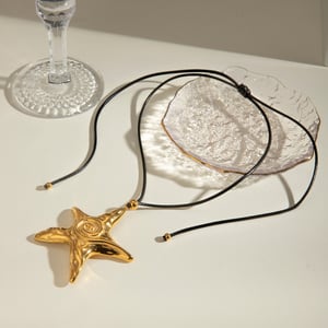cross-border  style women's  gold stainless steel oversized retro threaded starfish pendant necklace jewelry  h5 Picture4