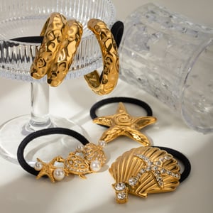 1 paio di fasce per capelli da donna in acciaio inossidabile placcato oro 18K, serie semplice, modello retrò tartaruga h5 Immagine2