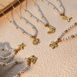 1 Piece Vacation Series Retro Marine Element Shape Stainless Steel Gold Color Women's Beaded Necklaces h5 Picture4