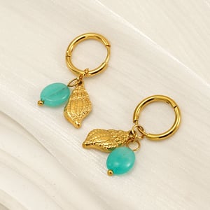1 pair simple vocation style conch shape stainless steel  gold plated inlay natural stone women's drop earrings h5 Picture3