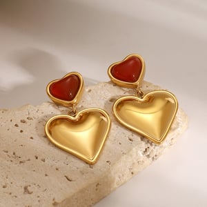 1 pair classic series sweet heart stainless steel  gold plated artificial gemstone women drop earrings h5 Picture4