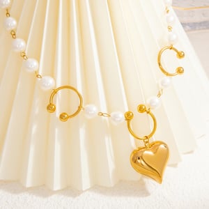 1 piece luxurious series sweet heart stainless steel  gold color plated artificial pearl women's pendant necklaces h5 Picture3