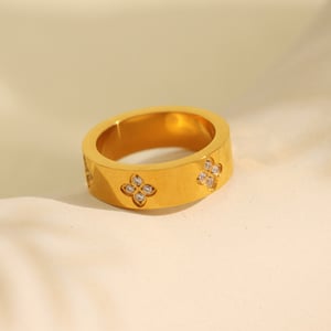1 pair classic series chic geometric titanium steel  gold color plated zircon women's single rings h5 Picture4
