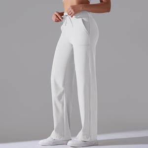 1 Piece Solid Colored High End Elastic Loose  Casual Women's Sports Long Pants h5 Picture3