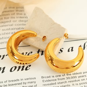 1 pair simple series classic solid color stainless steel  gold plated women hoop earrings h5 Picture3