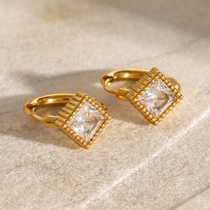 1 par de pendientes de aro con piedras preciosas artificiales, chapados en oro de 18 quilates, de acero inoxidable, estilo retro geométrico, para mujer. h5 Imagen4