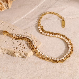 1 piece luxurious series simple geometric stainless steel  gold plated rhinestone women chain bracelets h5 Picture4
