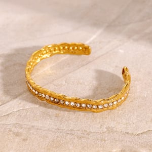 1 piece simple series  style solid color stainless steel  gold plated rhinestone women bangles h5 Picture4