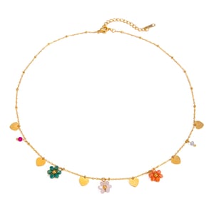 europäischer und amerikanischer grenzüberschreitender -stil 18 karat gold edelstahl farbige glasperlen blumenform plus liebesanhänger runde perlenkette schmuck h5 Bild5
