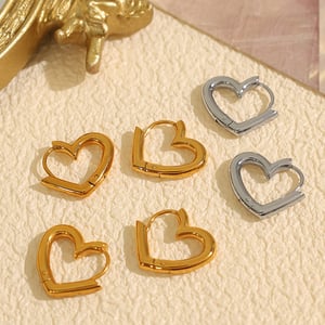 1 pair simple series simple heart stainless steel  gold plated women hoop earrings h5 Picture3
