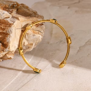 1 pezzo semplice serie  stile geometrico acciaio inossidabile placcato oro  zircone braccialetti da donna h5 Immagine4