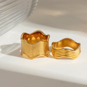 1 par de anillos individuales para mujer de acero inoxidable chapado en oro de 18 quilates con diseño geométrico simple. h5 Imagen2